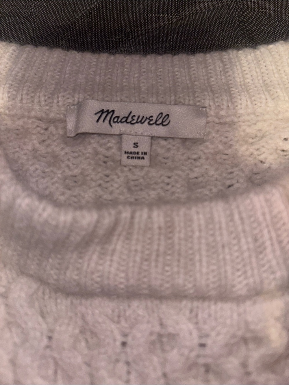 Madewell White Cable Knit Sweater with Blue Stripe Trim - Picture 6 of 10
